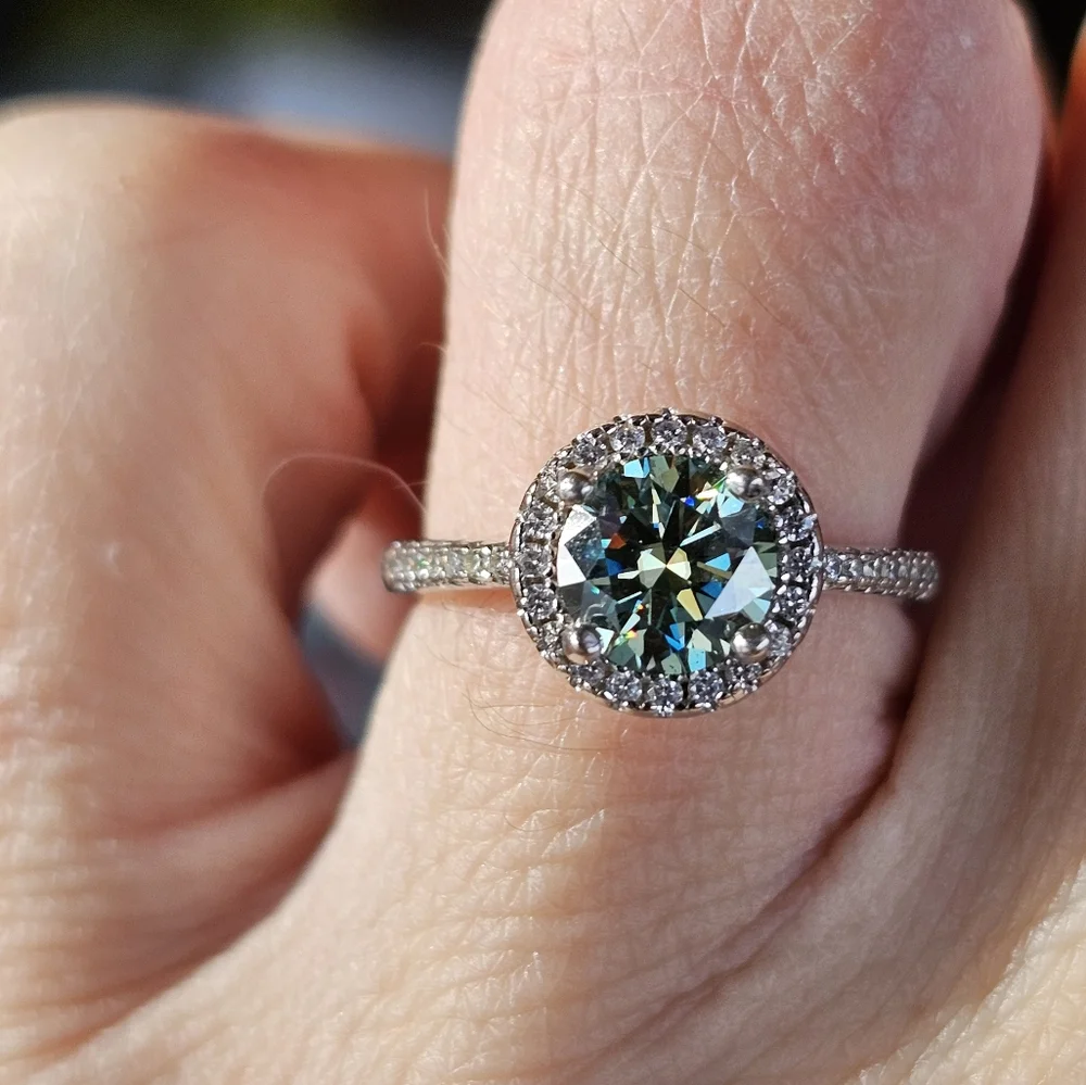 Certified GRA Green Moissanite Ring 18k White Gold over Sterling Silver … - Picture 13 of 14